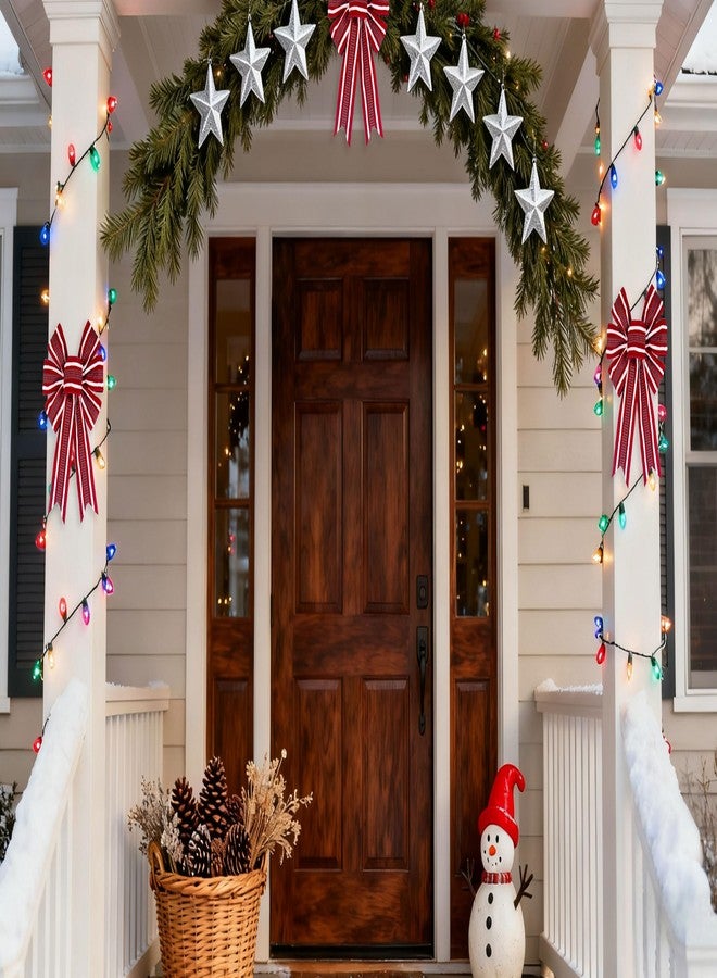 ABTOLS 2PCS Christmas Wreath Bows, Red Black Buffalo Plaid Bows for Wreath Red White Stripe Tree Topper Bow for Front Door Winter New Year Wall Ornaments Home Indoor Outdoor Decor - Image 4
